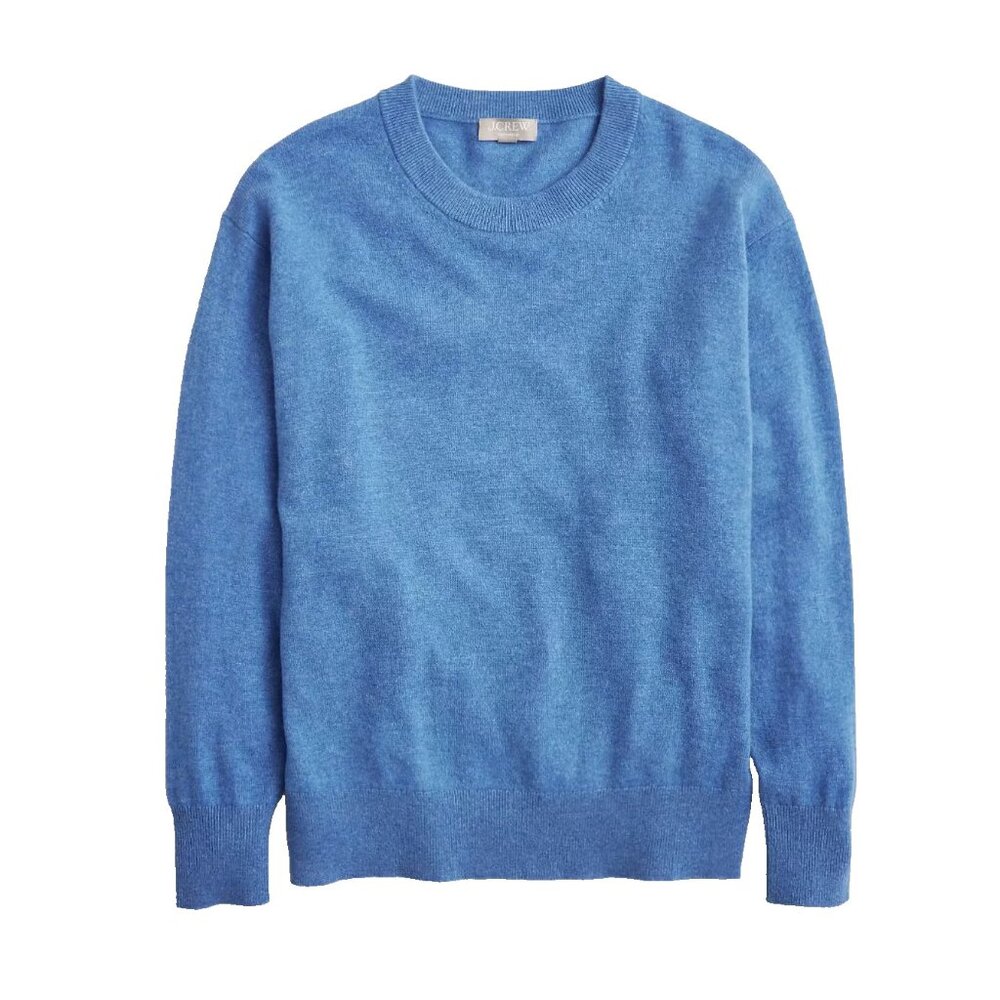NWT J.Crew Cashmere Relaxed Crewneck Sweater in Heather Twilight Blue L